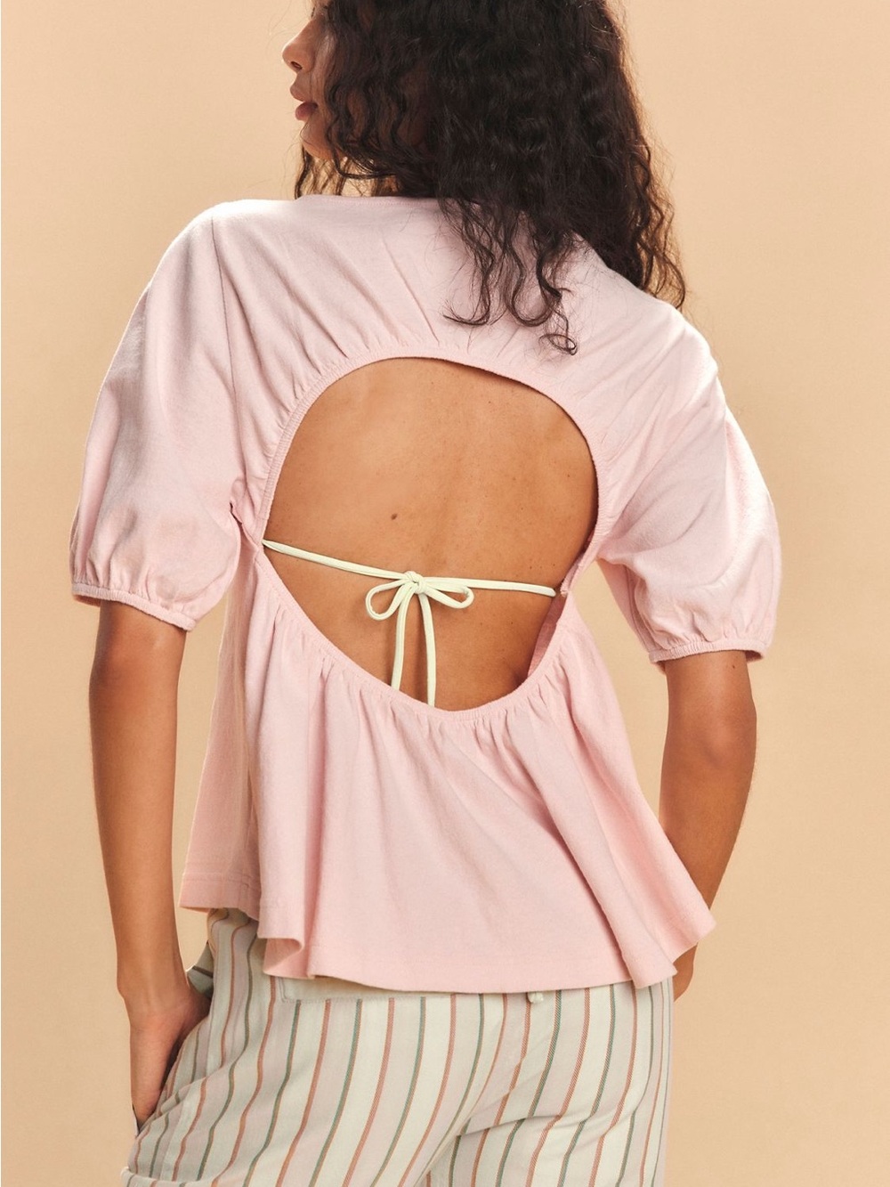 Dottie Top Free People Free-est Collection NWT Primrose Pink Puff Sleeve Cutout
